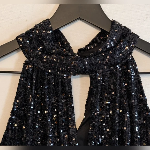 The Limited 2X Sequin Halter Top Black Gold Ombre Party Holiday Club Plus Classy - Picture 2 of 6